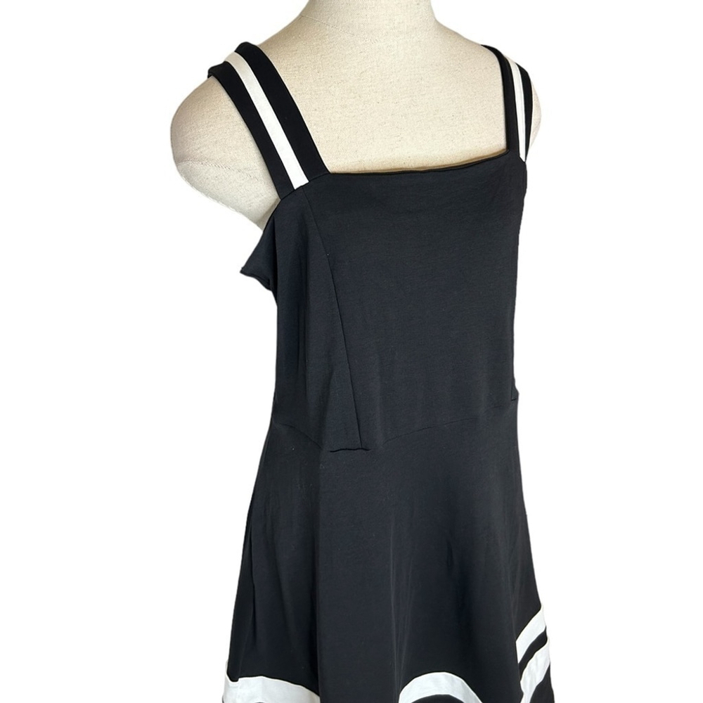 New York & Company Black White Retro Stripe Cotton Fit And Flare Dress Large - Picture 3 of 10